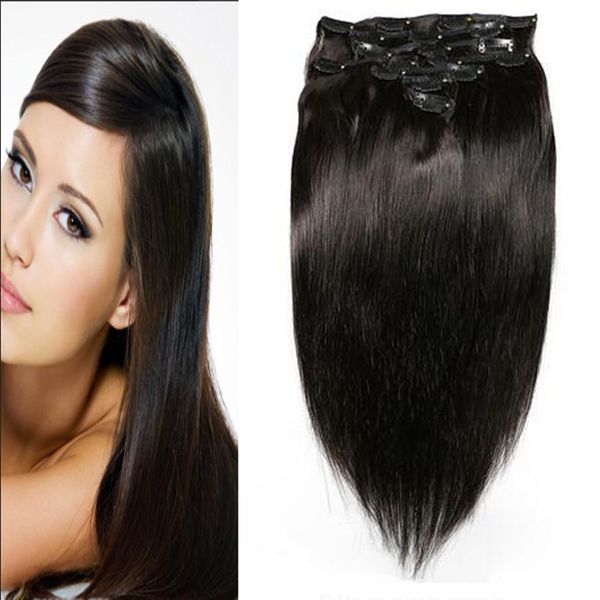 4b 4c Straight Clip In Human Hair Extensions Brazilian Remy Hair