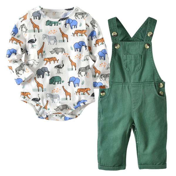 

baby boy girl clothes romper long sleeve spring autumn cartoon baby bodysuit+bib pant outfit children set cute infant rompers overalls, White