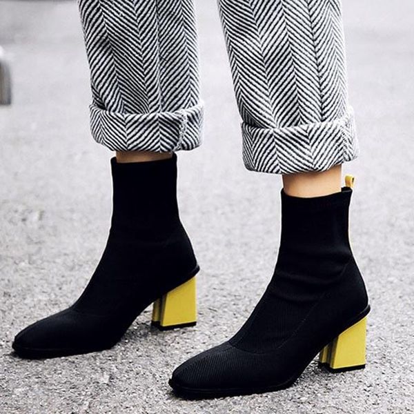

tangnest women ankle sock boots 2018 new short boot party high heels casual platform shoes woman plus size xwx6924, Black