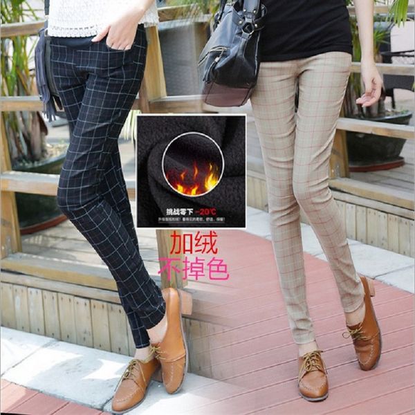 

ropa embarazada 2016 winter casual maternity pants pregnant women with thick plaid stomach lift trousers pencil pant, White