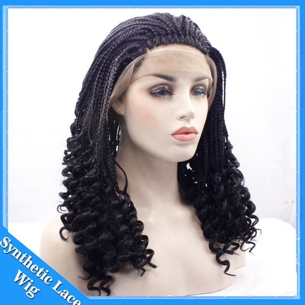 Synthetic Braided Lace Front Wig Kinky Curly Short Hair Wig Micro