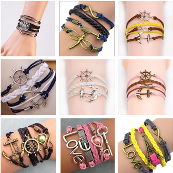 

Mix styles charms jewelry bracelets charms infinity bracelet for women and men Anchor cross owl Branch love bird believe