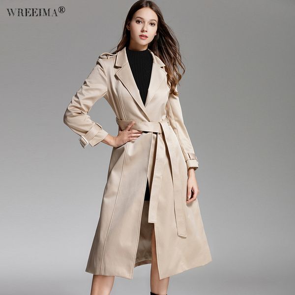 

2018 autumn winter new brand women trench coat long windbreaker europe america fashion trend single button a-line long trench, Tan;black