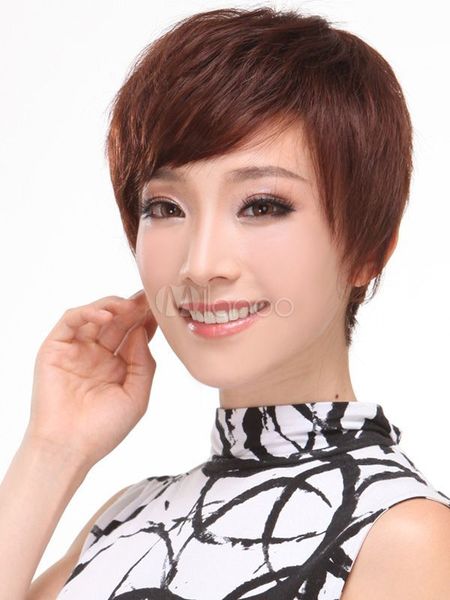 

deep brown short straight women's wigs, Black;brown