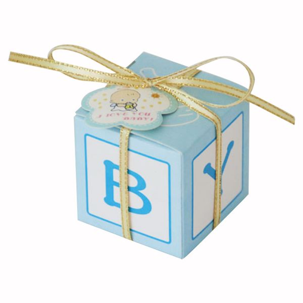 

50pcs european unique baby letter candy box cute box available newborn baby gift boxes for guest blue
