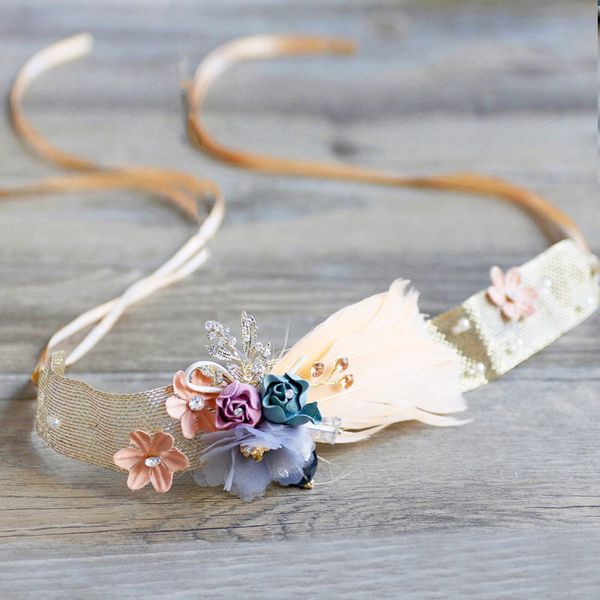

korean handmade flower hairbands for brides beads bridal headbands wedding tiara headdress bridesmaid hair accessory, Golden;white