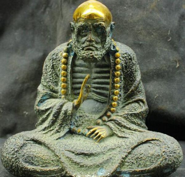 Fengshui chinês antigo bronze antigo estátua de bronze Bodhidharma Buda escultura