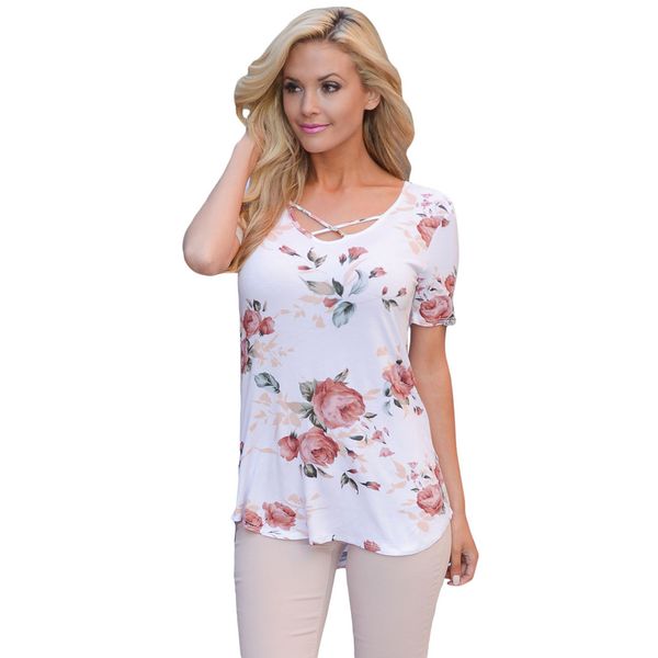 

new women's printed crossover short sleeve cozy t-shirts, White