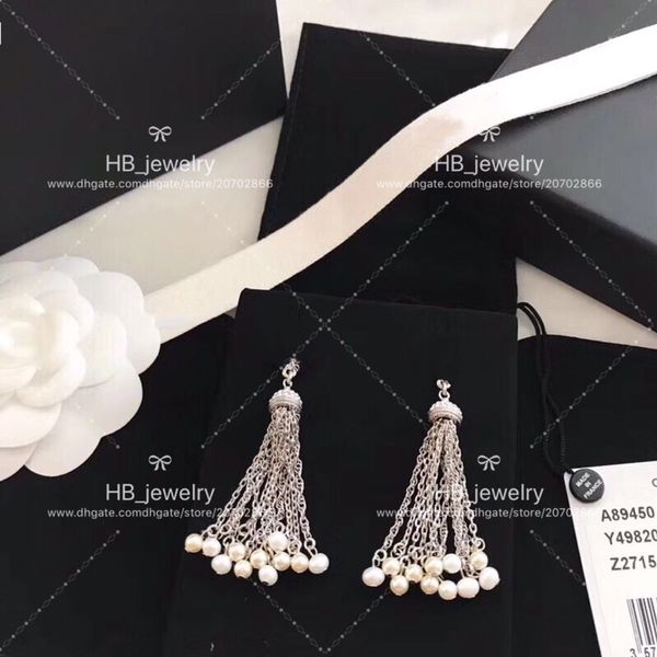 

Popular fashion High version Pearl tassel earrings for lady Design Women Party Wedding Luxury Jewelry for Bride with BOX.