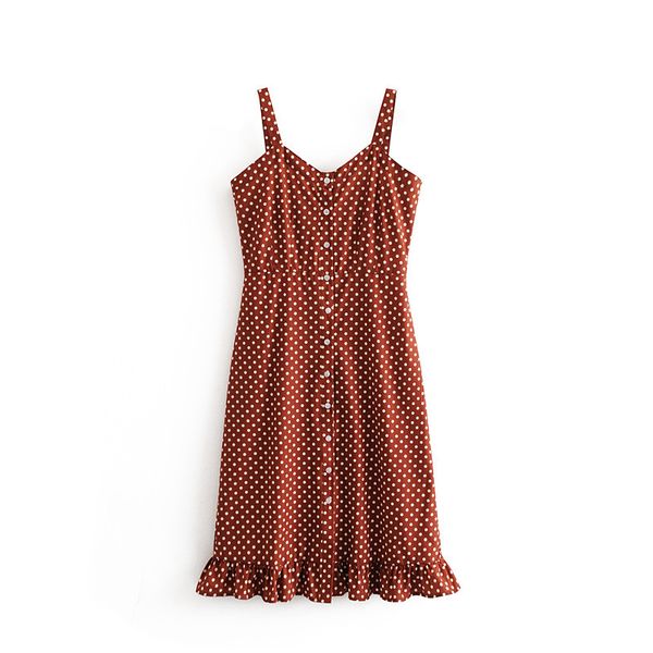 

womens white dot print dress lightweight breathable hem splicing lotus leaf single-breasted slim 2018 summer cute deach dress, Black;gray