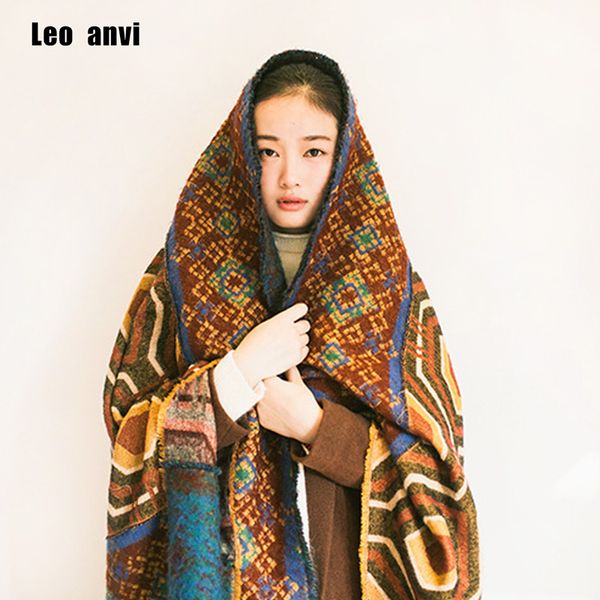 

leo anvi warm in winter brand retro bandana big size poncho blanket scarf women foulard femme shawls