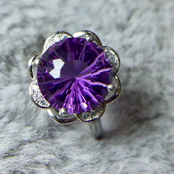 

natural real amethyst ring 925 sterling silver 10mm gemstone for men or women rings fine jewelry, Golden;silver