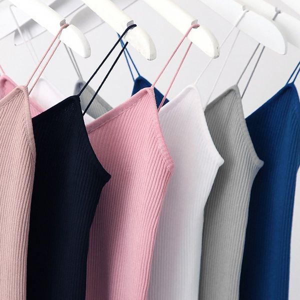 

stretchable knit crop cami summer style 2018 women spaghetti strap camisole tank, White