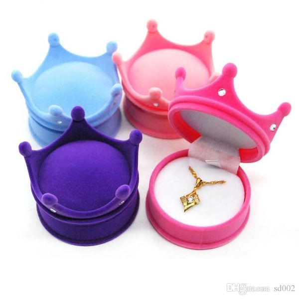 

portable mini gift organizer anti rust plush crown shape rhinestone rings ear studs box high grade flocking jewelry case pink 3 8zr zz