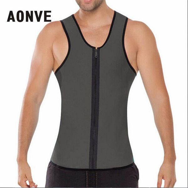 

aonve slimming belt belly men body shaper man waist trainer slimming vest shirt ultra sweat neoprene shaperwear thermo plus size, Black;brown