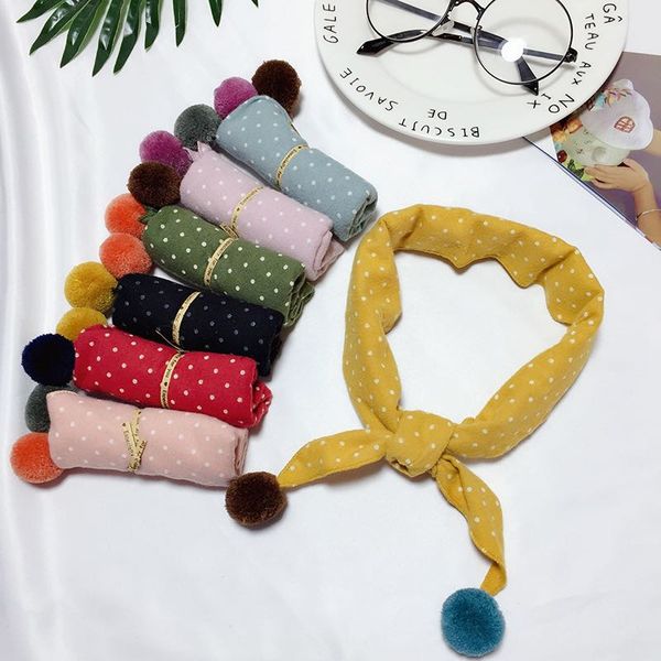 

new children warm scarf cotton and linen triangle towel stuffed ball kids decorative scarves polka dot printing wholesale, Blue;gray