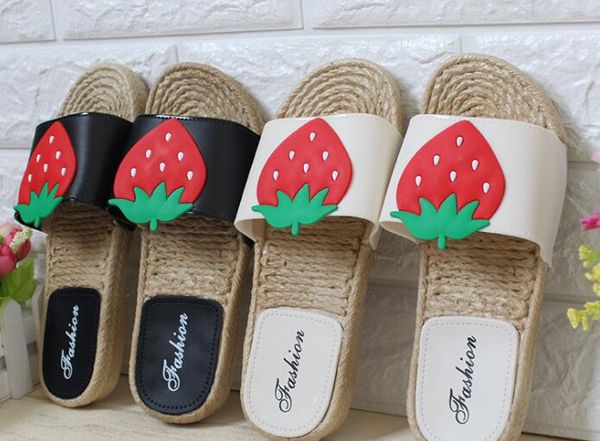 

2018 fashion new small fragrant pearl slippers, imitation straw rope woven cartoon fruit, indoor towing, towing, selling wholesale, Black