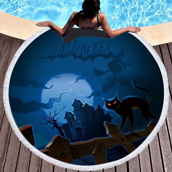 

summer round beach towel soft microfiber large bath towel for adults kid halloween printed toalla tassel tapestry 150cm