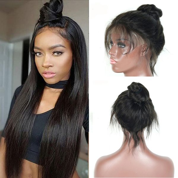 

cuticle aligned hair full lace 360 lace frontal human hair wigs silky straight body wave brazilian natural hairline lace wigs can be dyed, Black