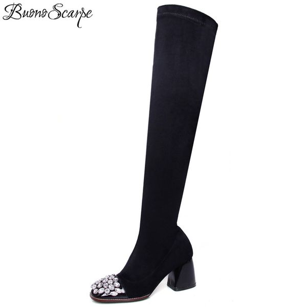 

buonoscarpe fashion shoes woman new arrival suede leather thigh high boots for women autumn stretch over the knee black boots