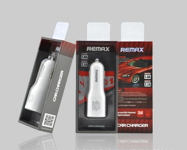 Remax Dual 2 Ports 2.1A Adattatore per caricabatterie per auto intelligente alimentato tramite USB per iPhone X 8 Caricabatterie Samsung Galaxy S9 S8 Pacchetto di vendita al dettaglio