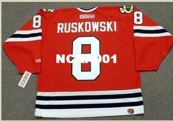 

mens #8 terry ruskowski chicago blackhawks 1981 ccm hockey jersey or custom any name or number retro jersey, Black;red