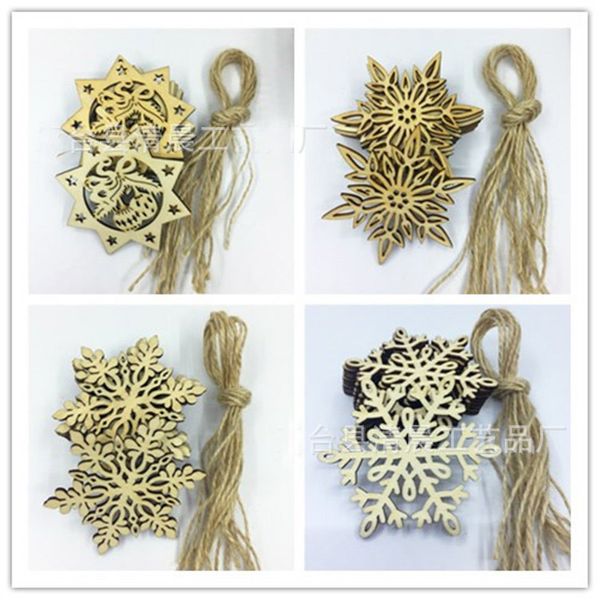 

10pcs/set christams decorations for wooden snowflake piece word ball tree love hanging pendant ornaments with strap new xmas gifts fhh7-1488