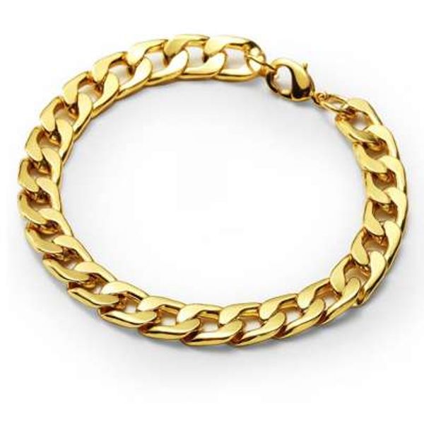 

7mm wide gold mens women solid bracelet hip hop punk jewelry gold male men woman golden 22cm chain bracelet hip hop bracelets, Black