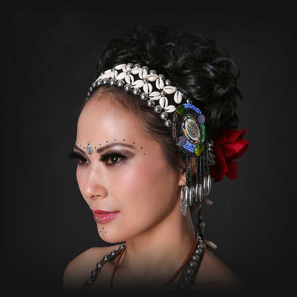 

2018 ats tribal belly dance accessories women headpieces dance headbands bellydance tassel gypsy tribal headband, Black;red