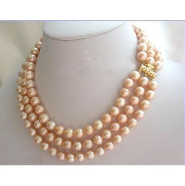 

wonderful 3rows 9-10mm south sea pink pearls necklace 14k gold clasp 17-19 inch, Silver
