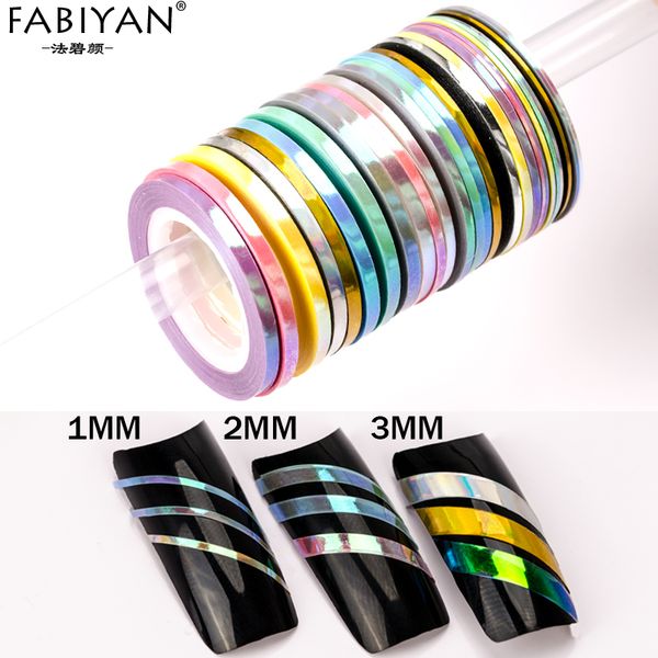 

1/2/3mm 9pcs rolls nail art aurora laser mermaid striping tape line french uv gel polish sticker tips decoration decal diy tools, Silver;gold