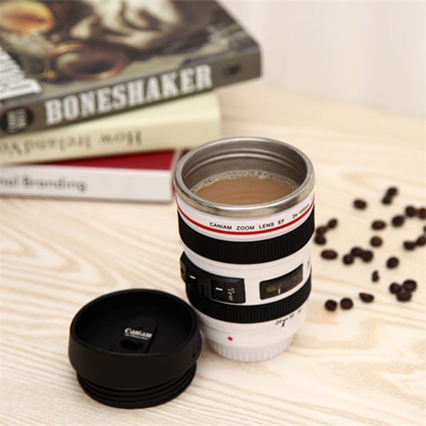 Unisex Sechs Generation SLR Kamera Objektiv Kaffeetasse Schwarz Weiß Farbe Edelstahl Lebensmittelqualität Wasserflaschen 14fx ff