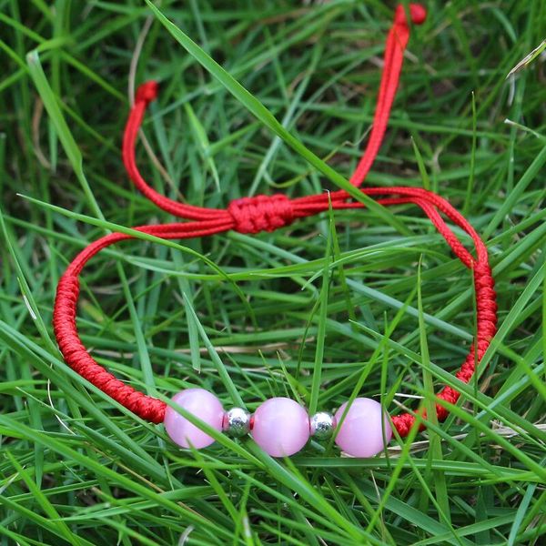 

cute bear brand pink cat's eye stone beaded bracelet lucky red rope thread hand made braiding bracelets for women jewelry gift, Golden;silver