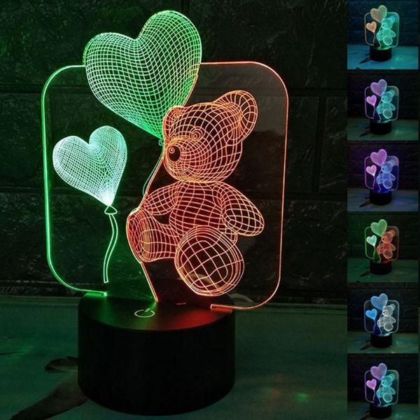 Baby Nachtlicht Bär Ballon 3D LED Touch Tisch Schreibtischlampen 7 Farben Nachttischlampe #R42