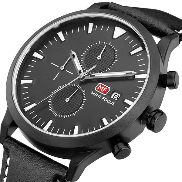 

mini focus male watches business watch calendar luminous waterproof genuine leather strap 0015g, Slivery;brown