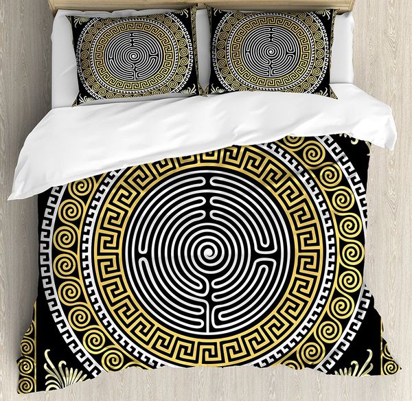 Greek Key Duvet Cover Set Classical Pattern With Intricate Design