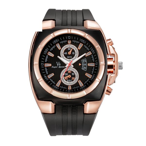 

new fashion men's leather wrist watch #v8-03 casual calendar fake three eyes alloy offer movement analog wrist watch relojes a5, Slivery;brown