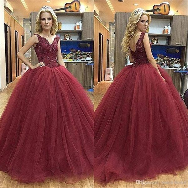 Vestido De 15 Anos Süße 16 Kleider Party Abend Quinceanera Kleid Arabisch V-ausschnitt Spitze Maskerade Ballkleid Prom Formale tragen