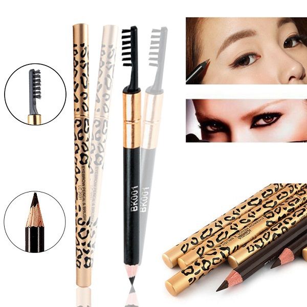 

1 pc perfect leopard eyebrow shadows waterproof longlasting make up tool pencil + brush women's fashion 5 colors