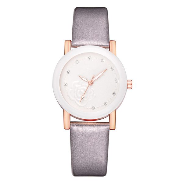 

doreen box printed rehinestone women fashion wristwatch round simple business office ladies elegant pu leather quartz watches, Slivery;brown
