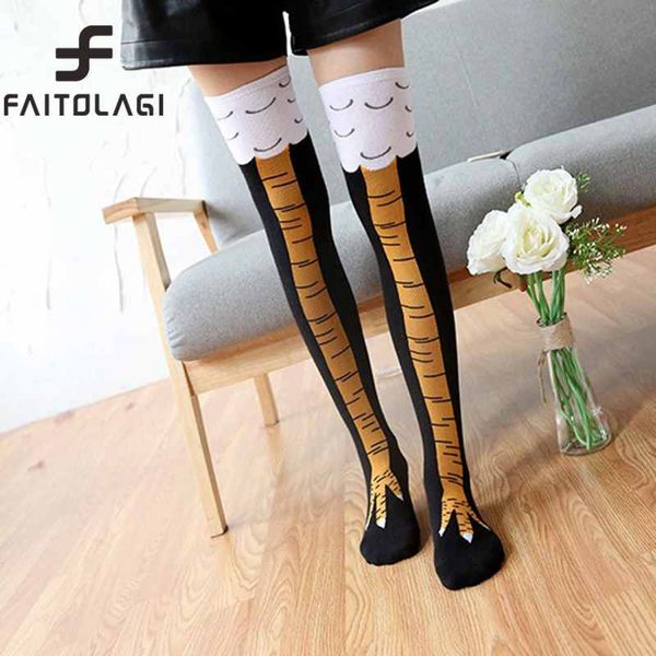 

cute long over knee high socks funny figure flattering female women girls chicken socks cotton thigh high stockings, Black;white