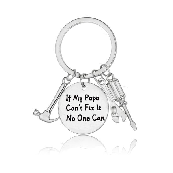 

if my papa can't fix it no one can keychain hammer wrench charm key ring father's day gift dad family key ring holder jewelry, Silver