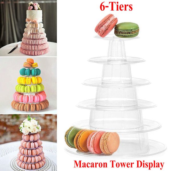 Suportes de bolo de casamento de 6 níveis exibe torre para macarons stand indicador de casamento bandeja de bandeja de bandeja PVC rack de exposição para aniversário de 2018