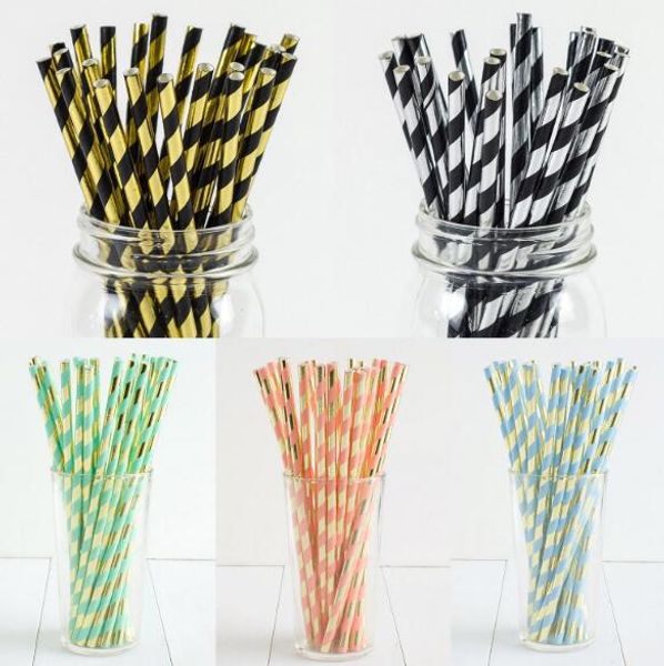 

gold foil and stripe paper straws metallic drinking straws disposable tableware wedding birthday decorative party event supplies