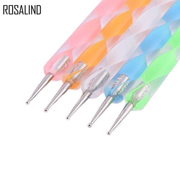 

rosalind 5 pcs /set 2 way dotting pen nail art dot set nail tool art pen set for uv gel polish marbleizing painting, Silver