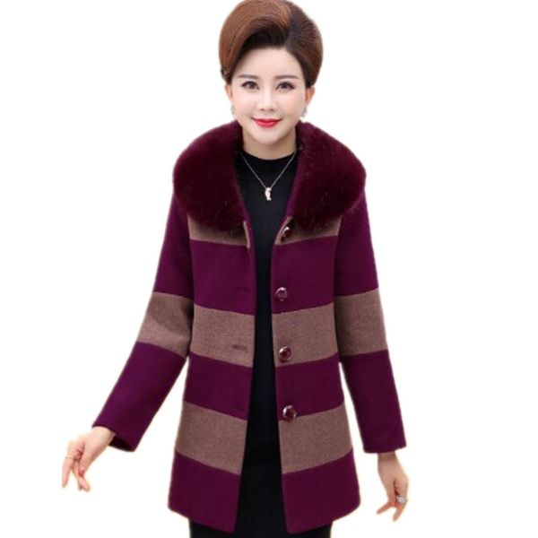 

2018 new middle-aged women autumn winter woolen coat loose fashion fur collar long-sleeved coat large size warm jacket g863, Black