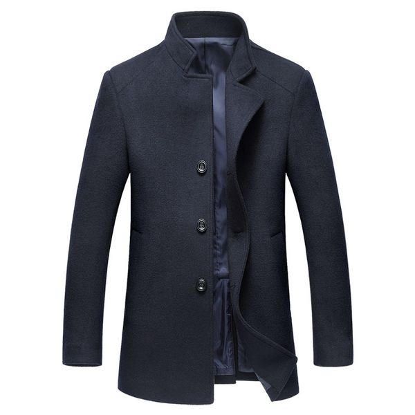 

2018 mens winter business stylish silm fit wool overcoat brand-clothing quality mandarin collar wool trench coat for men, Black