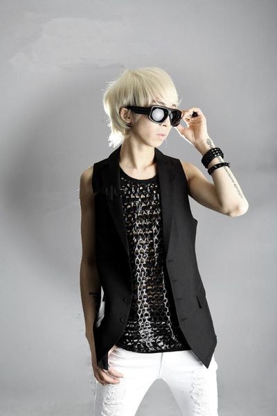 

s-5xl 2018 new men's clothing gd fashion slim hair stylist vest plus size stage singer costumes, Black;white