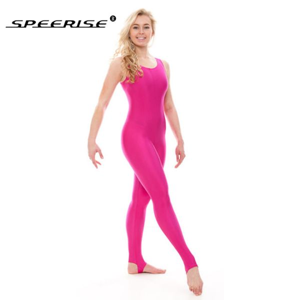 

speerise women's tank stirrup unitard lycra spandex long bodysuit dance wear unitards ballet danvewear bodysuits costume, Black;red