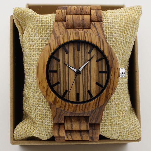 

fashion luxury japanese quartz zebra wood men watches classic woman black timepieces vintage leather band bamboo antibrittle, Slivery;brown